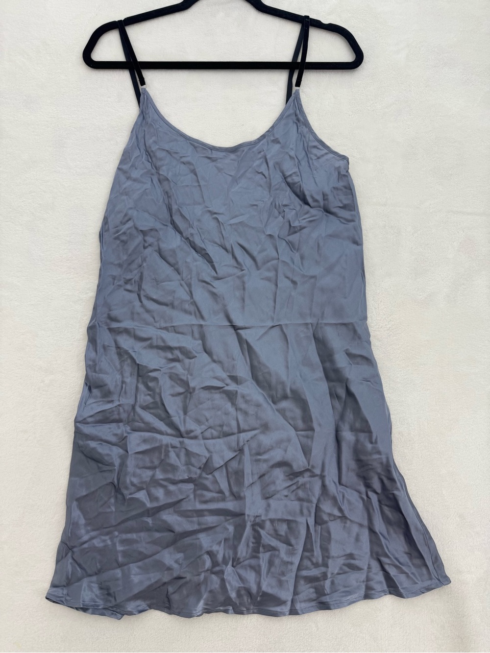 Victoria's Secret 100% silk slip dress Blue Size Large Black Faux Velvet Straps